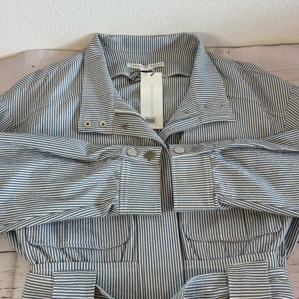 Veronica Beard York Bomber Jacket Striped Seersucker Coastal Preppy Large - Picture 10 of 13
